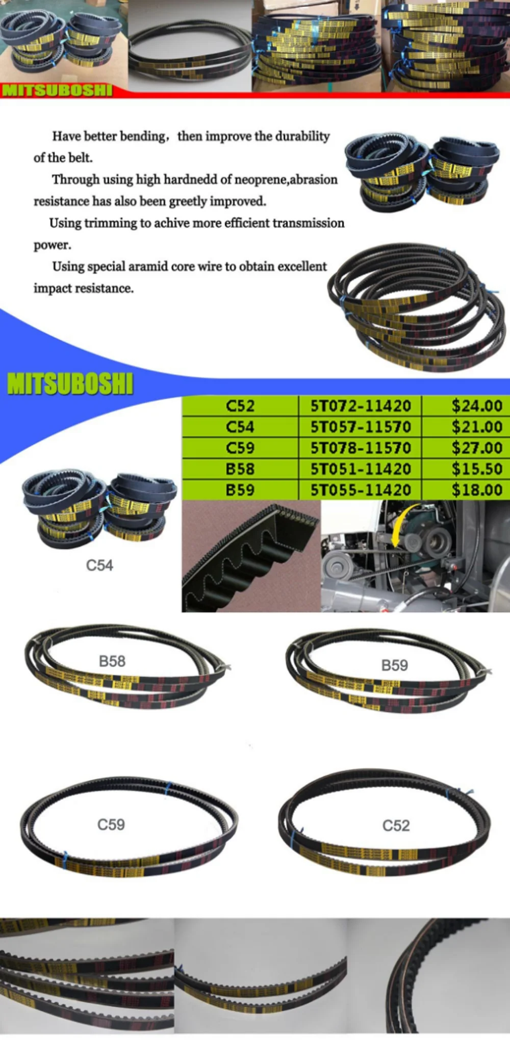 High Quality Bando Sb 41 W800 Belts For Harvesters Durable Rubber