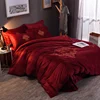 100% Polyester Wine Red Embroidery Flannel Amarantine Bedding Set