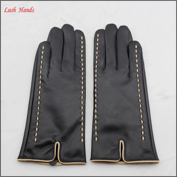 ladies sheepskin leather hand gloves winter with lash pole