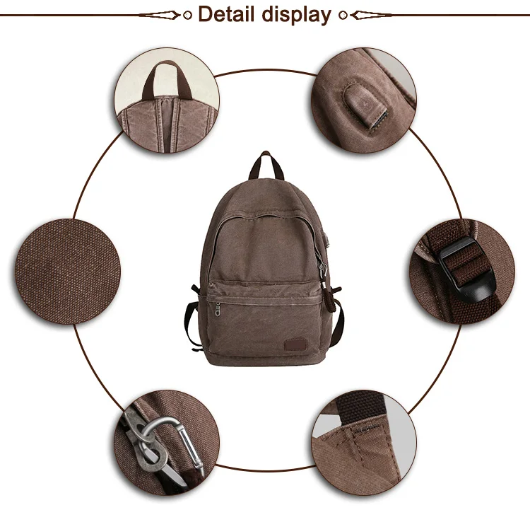 Vintage canvas backpack outdoor durable school bag usb charger backpack