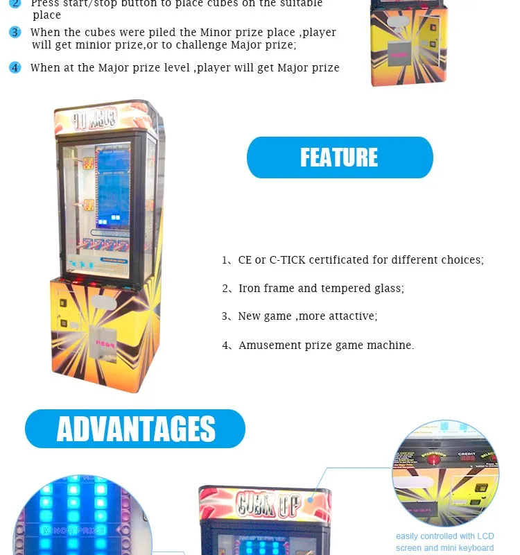 Coin Operated Pile Up Brick Plush Stacker Prize Vending Arcade Game