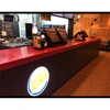 Fast food restaurant food order use red white solid surface countertop