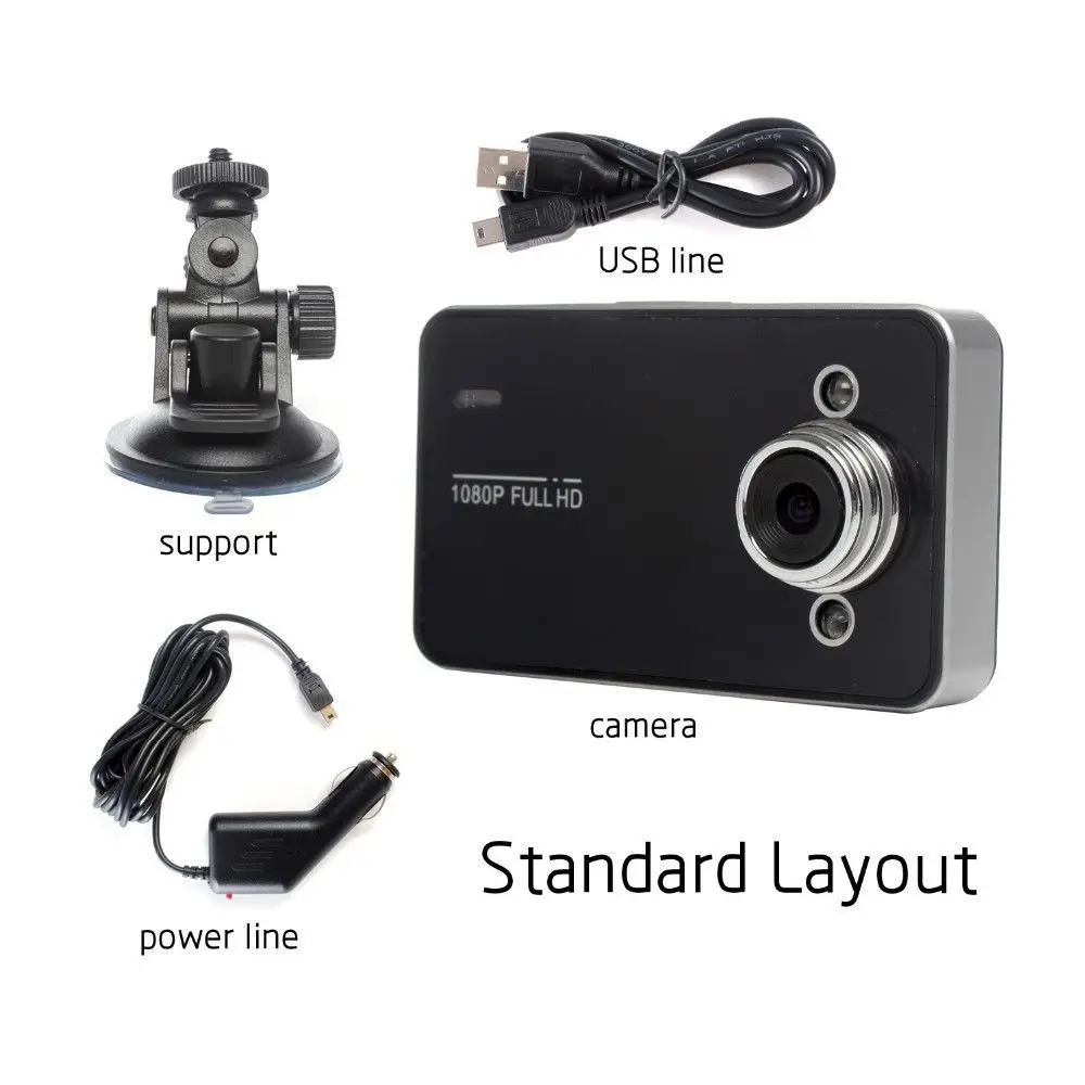 Full hd dashcam 1080P 30fps 2.4 inches lcd display camcorder K6000 car dvr camera