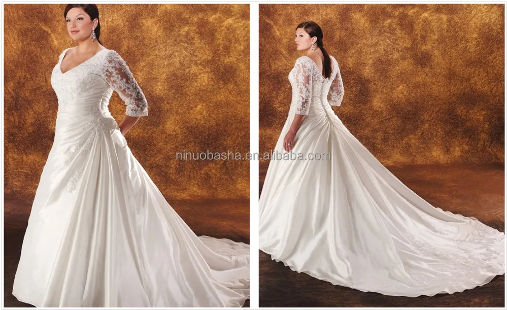 2014 Taffeta Ball Gown Plus  Size  Wedding  Dress  V neck 