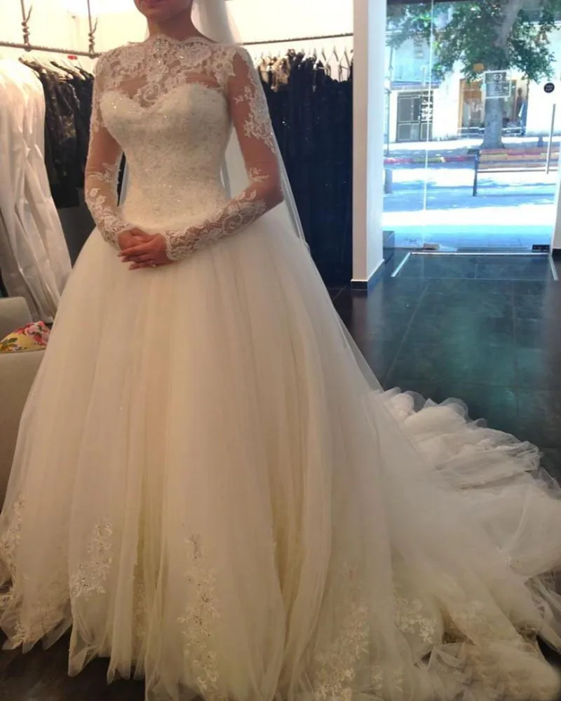 Vestido de noiva 2016 Wedding dresses Tube top Luxurious Long sleeve Lace Wedding dress 2016 Wedding