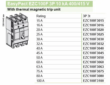 Ezc100f3050 3p 50amp Easypact Schnedier Merlin Gerin Low Breaking Range