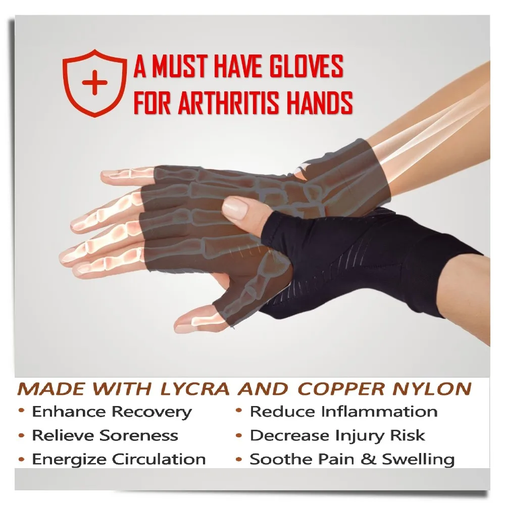 Half Finger Copper Infused Black Compression Recovery Hands Arthritis Gloves Buy Half Finger