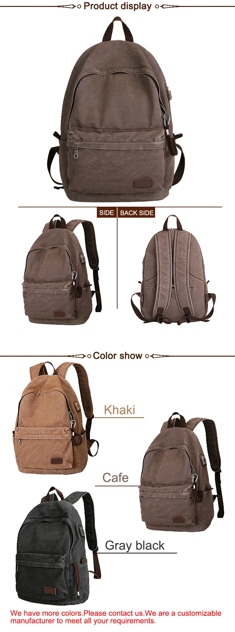 Wholesale Special Design Anti-theft Laptop Backpack / Usb Charging Vintage Canvas Backpack