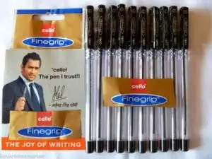 10 X Cello Fine Grip Non-stop Writing Ball Point Pen Black Ink Writing Ballpoint Pen # Brand Ad By Indian Cricketer Mahindera Singh Dhoni