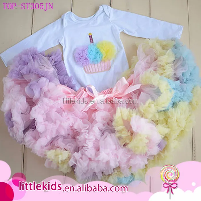 Pink Rainbow Cupcake Girl 1st First Birthday Tutu Outfit Shirt Set Party dress