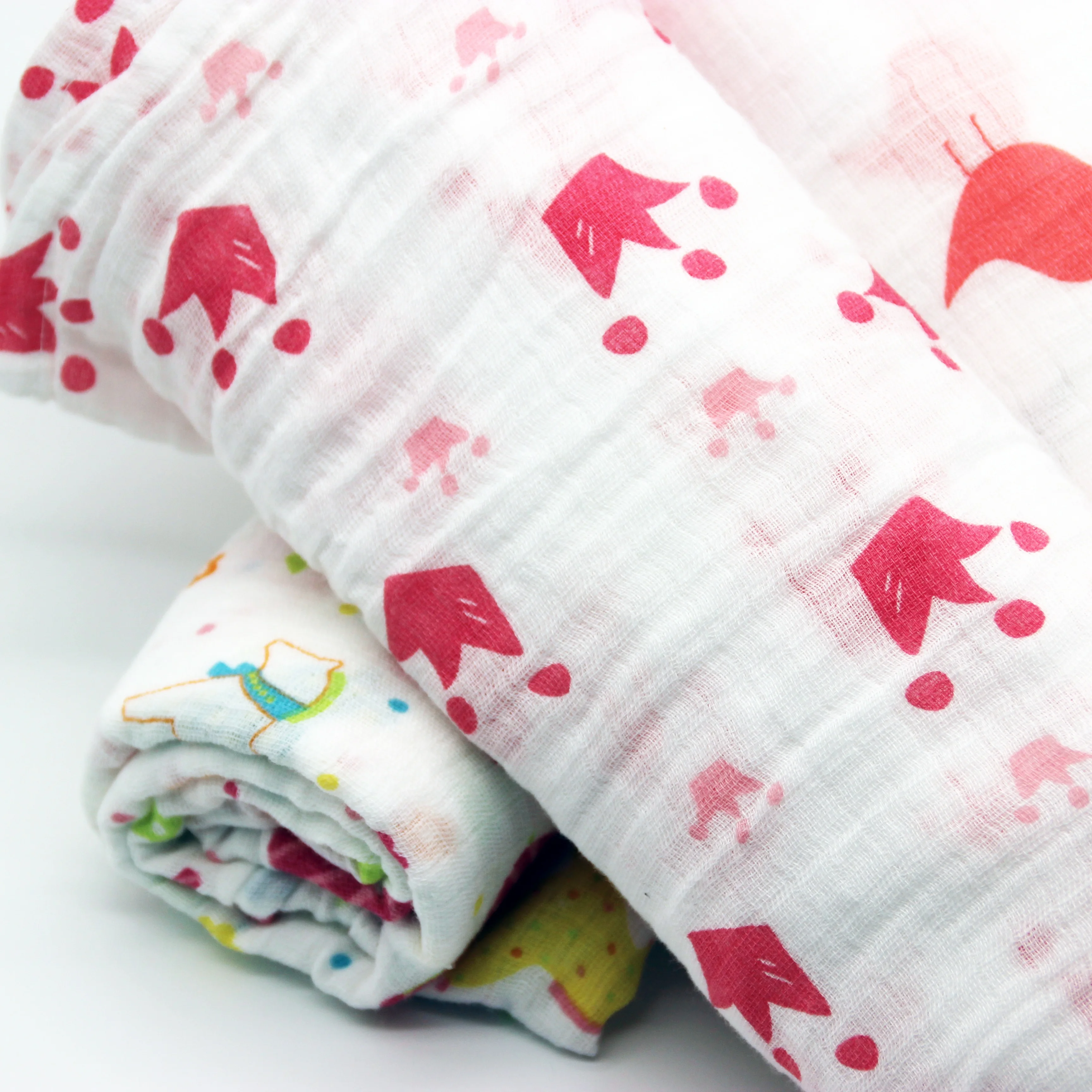 Nonfluorescent 100 Cotton Muslin Baby Swaddle Blanket Custom Printed