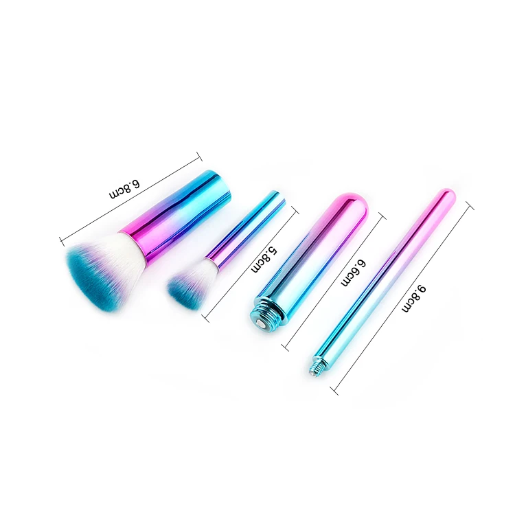 Premium Quality 10pcs Detachable Heads Metallic Color Synthetic Interchangeable Makeup Brushes