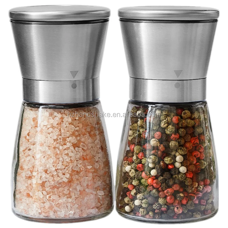Salt Pepper Grinder Set Stainless Steel Glass Spices Mill Tall Shaker Tools L 