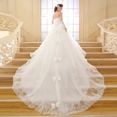 Bridal Women's Appliques Lace A-line Long Train Wedding Dresses