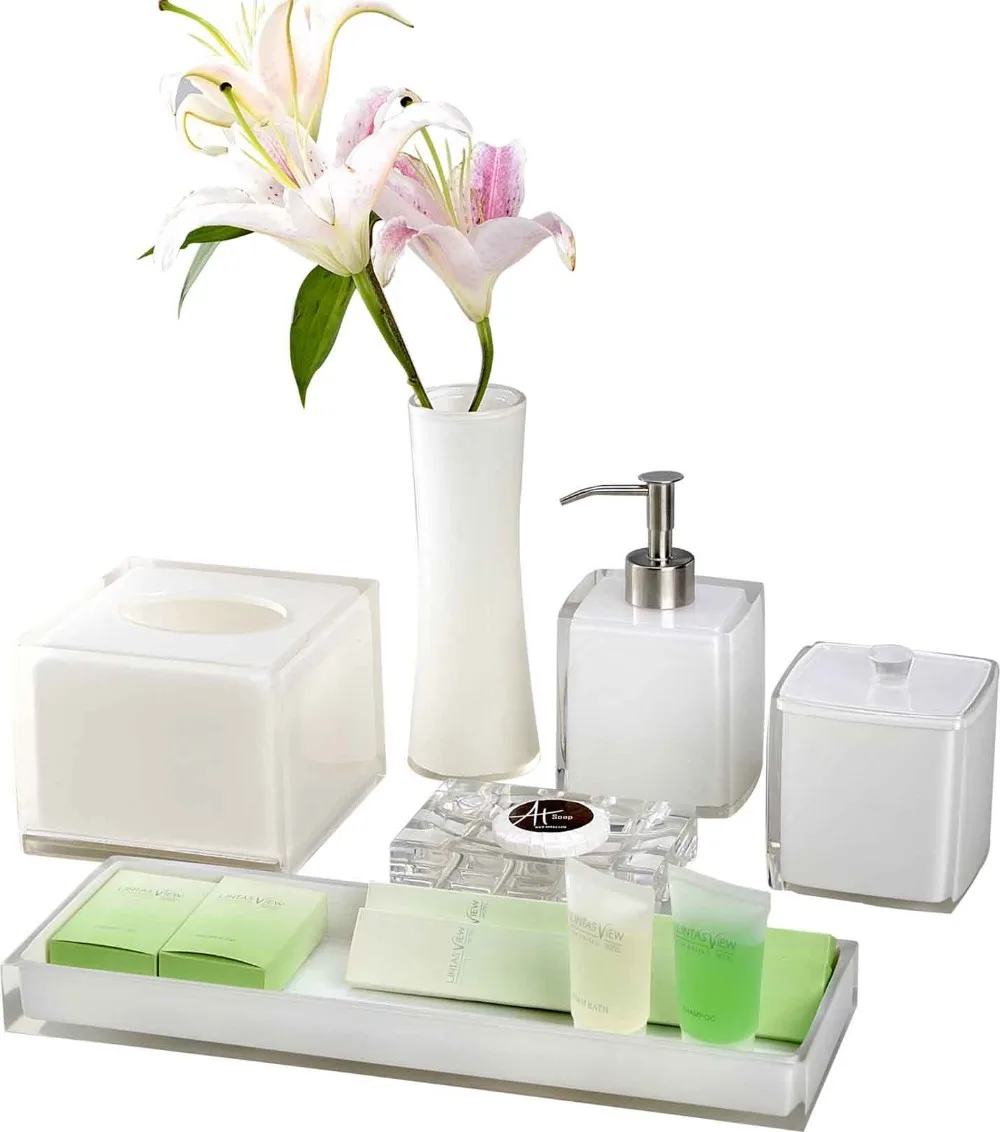 White Crystal Amenities Holder Set Hotel Balfour Bathroom Accessories