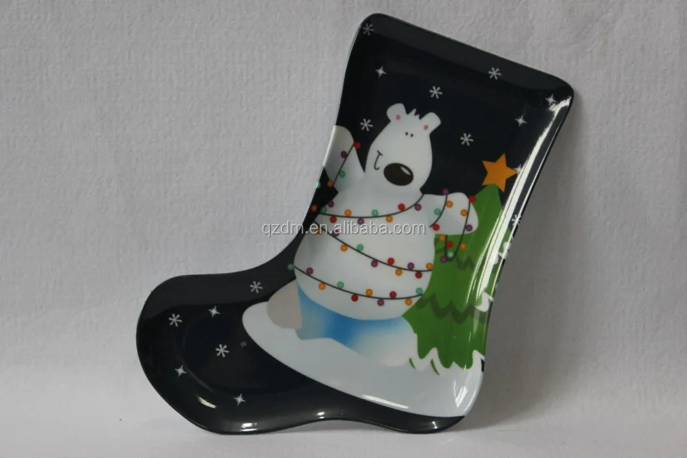 Stocking Shape Melamine Xmas Dishes Christmas Plate
