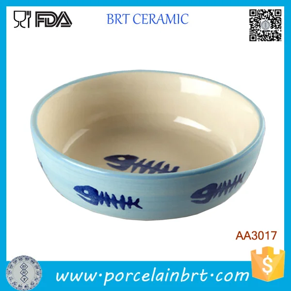 Ceramic Fish Bone Print Round Shape Deep Cat Bowl Buy Round Pet Bowl