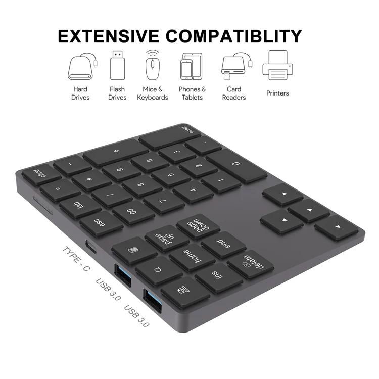 nobrand Qisan Numeric Keypad Wired Numpad 26 Tasten Tragbare Tastatur USB Externe Mini Slim Tastatur Magicforce-Black 