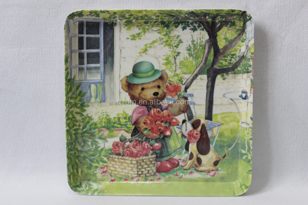 Plastic kids tray Melamine food tray Bear Print
