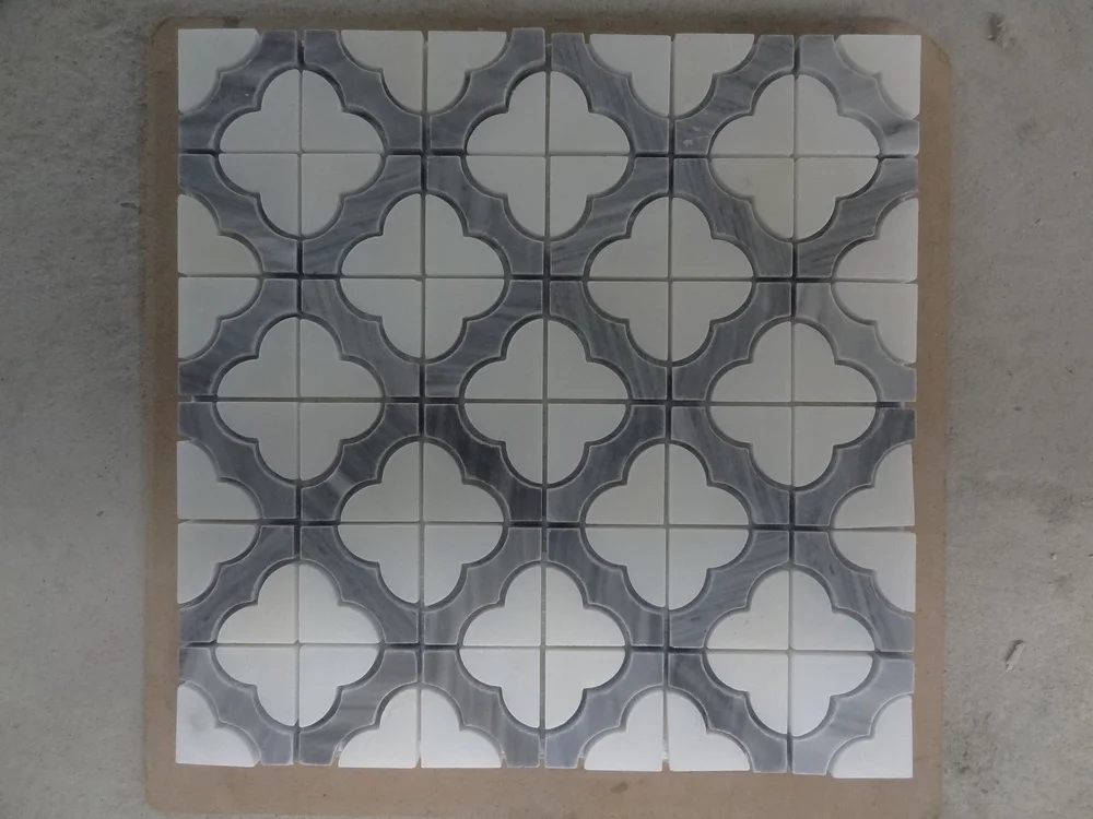China White waterjet marble tiles design floor pattern low price marble tile