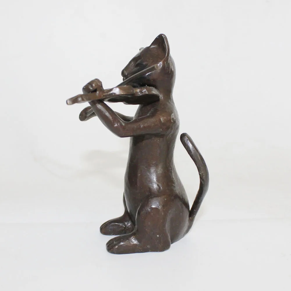 Bronze animal music sculptures/cats play violin figurines