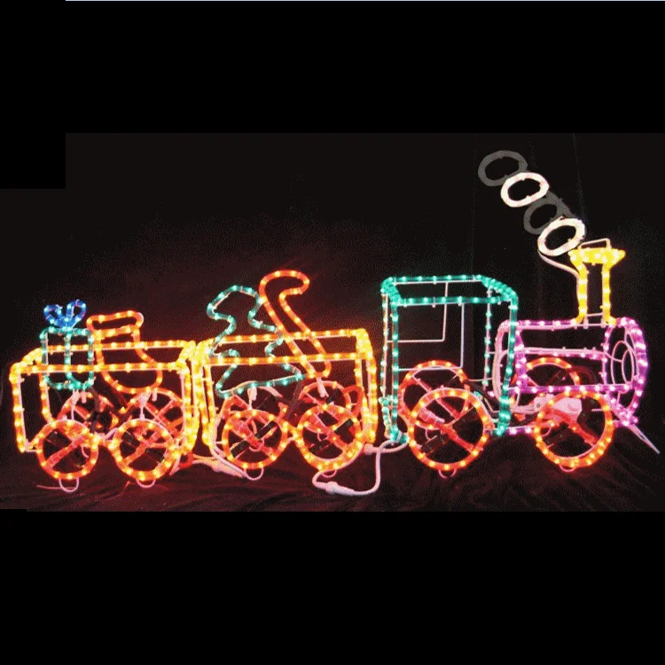 Exterior 2d 3d Led Christmas Rope Light Train Sculptures Decoration For