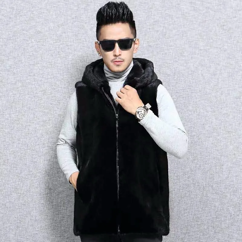 black fur vest with hood