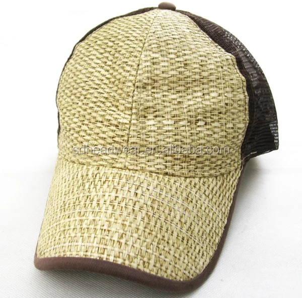 High quality  blank bamboo weave trucker mesh baseball cap.png