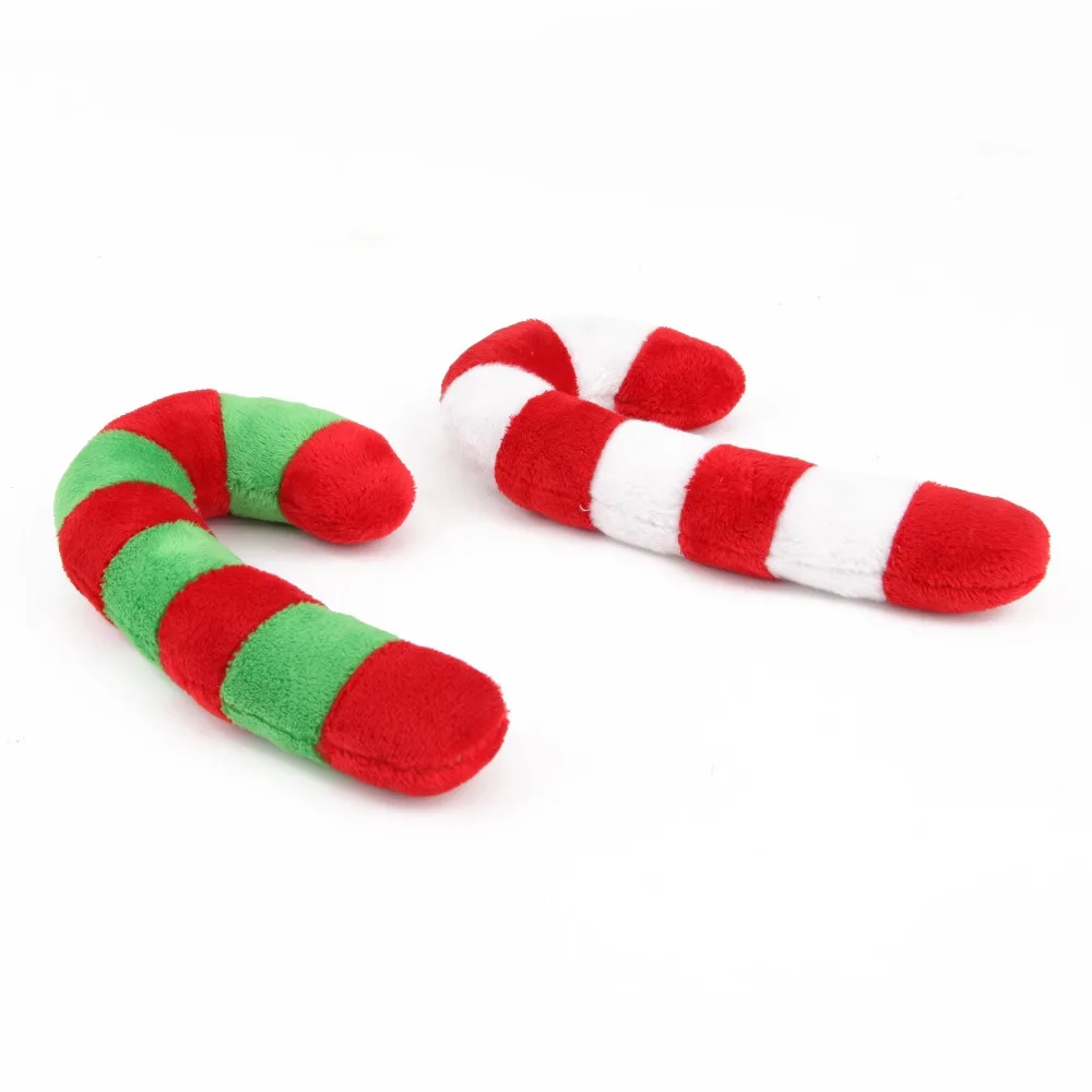 2018 Popular Squeaky Christmas Candy Caneshape Plush Pet Toy Dog Toy