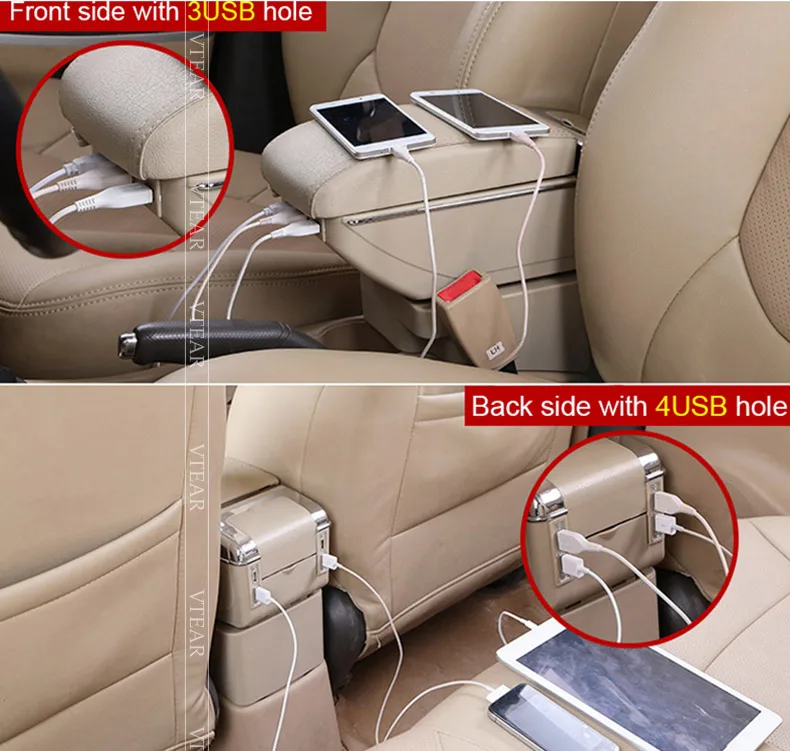 Vtear For Hyundai Getz Armrest Usb Charging Heighten Double Layer