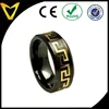 2015 Fashion Gold Plate Jewelry Ceramic Ring, Black Ceramic Ring w Yellow Gold Plated Greek Key over Black Carbon Fiber Inlay