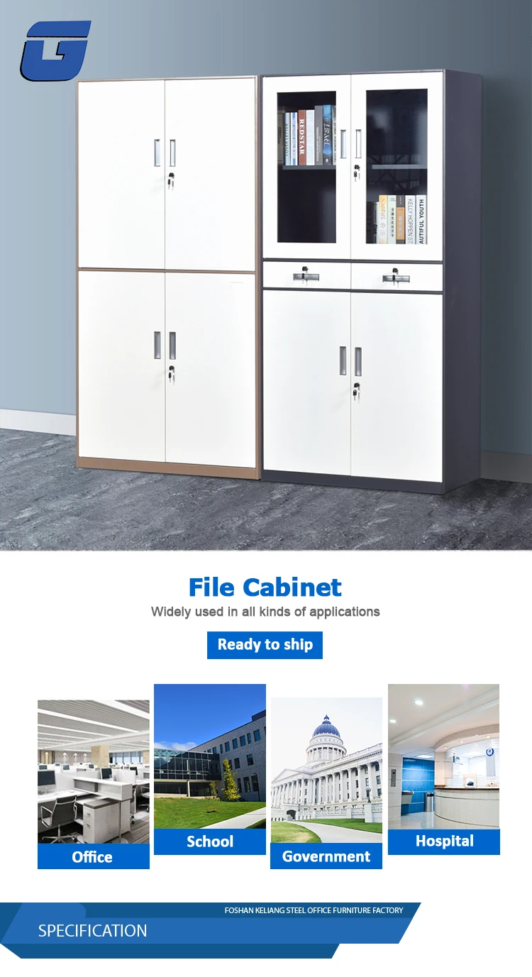 Six Doors Locker Metal Bookcase Industrial Steel Book Shelf With Glass Door