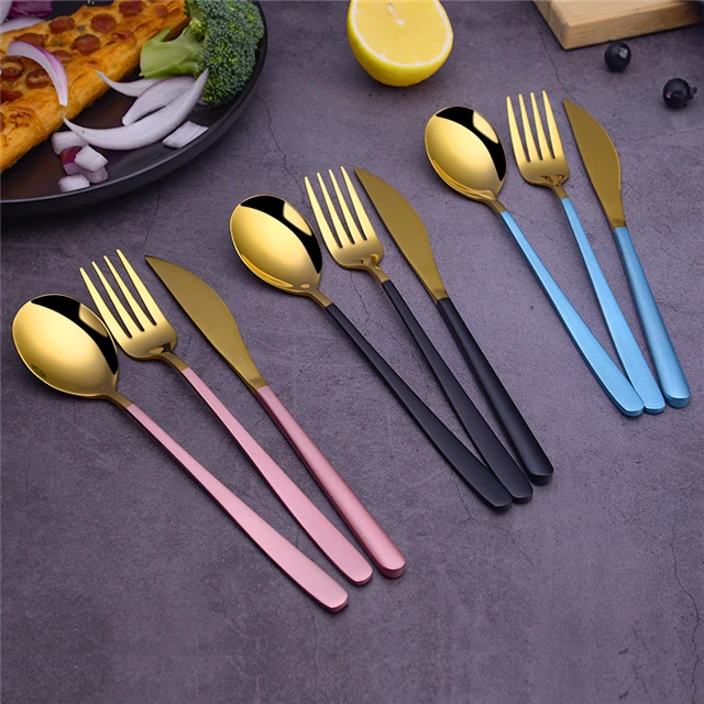 Wholesale 304 Stainless Steel Tableware Color Spoon Fork