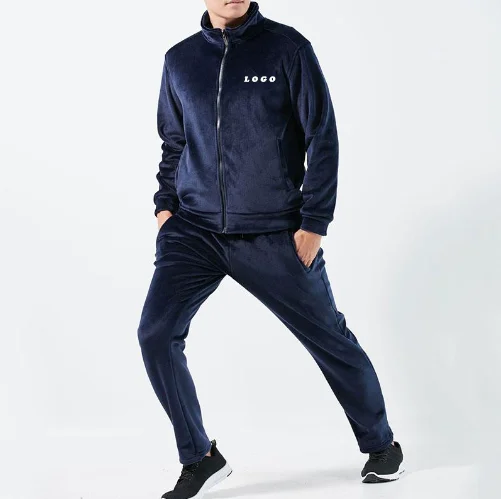 Custom Designer Winter Velour Tracksuits For Men Sport Wears Plain Blue ...