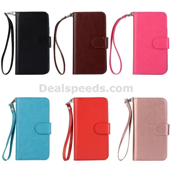 Crasyhorse Pattern Detachable Wallet Stand Leather Case with Wrist Strap for iPhone X