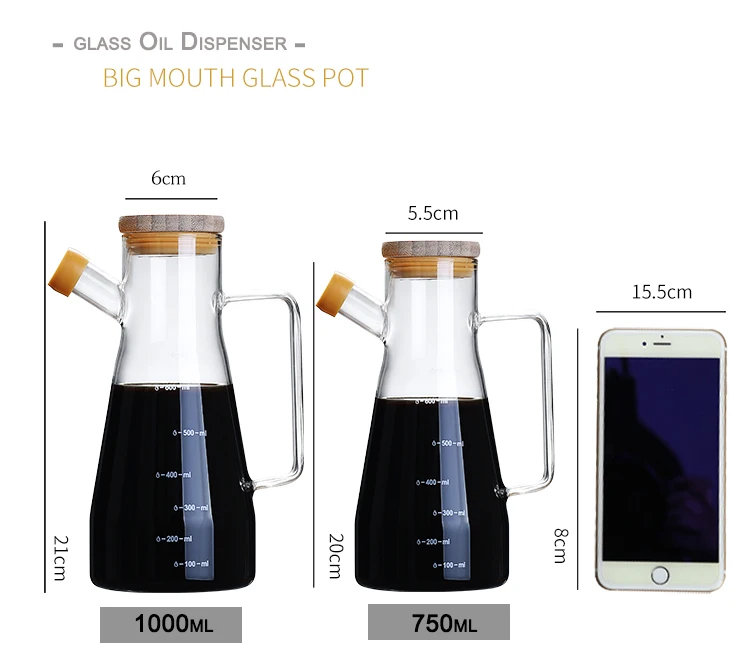 Handmade high borosilicate glass water oil bottle decanter with wooden lid