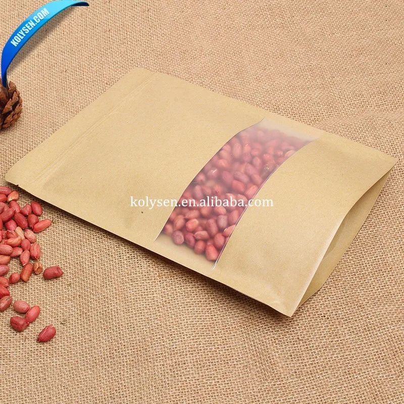 Food industrial use frosted window kraft paper bag with zipper