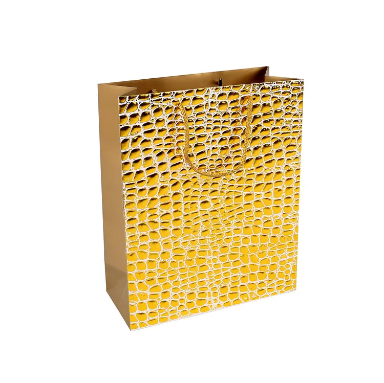 Promotional High Quality Decorative Golden Lining Easy Carry Paper Bags With Gold Handles
