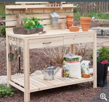 Buy Gardening Potting Table Made Of Cedar Wood Bench With Storage