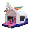 dazzling rainbow kids used commercial inflatable jumping castle, cheap large children unicorn bouncy castle with slide for sale