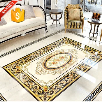 1200x1800mm Polished Golden Crystal Porcelain Floor Tile Flower Design ...