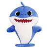 Manufacturer cute LED shiny music padded baby soft sing shark plush embroidery toy