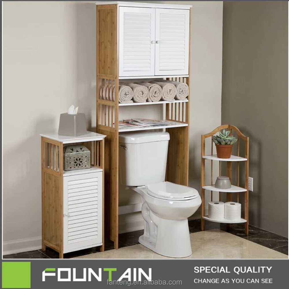 Freestanding Over Toilet Space Saver Storage Cabinet Modern Bamboo
