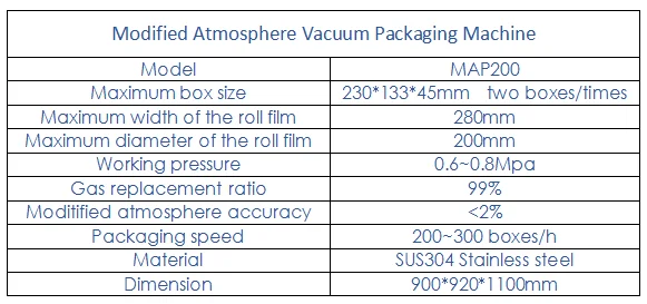 MAP200 Food Modified Atmosphere Vacuum Packaging Machine