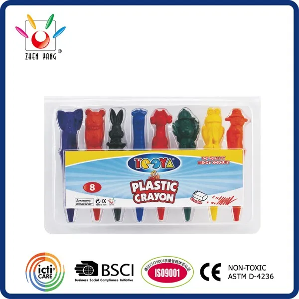 8 Color Animal Shaped Plastic Crayon In Clamshell Pack