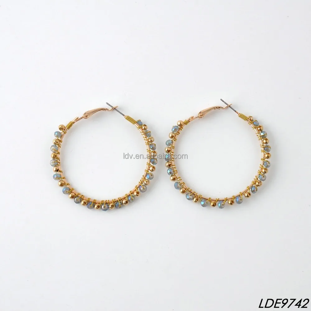 Faceted Czech Glass Wire Wrapped Gold Hoop Earrings glass Beaded Boho Circle Native American Handmade earrings