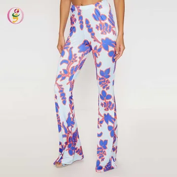 slinky flared trousers printed floral pants brushed leggings skinny length halloween larger