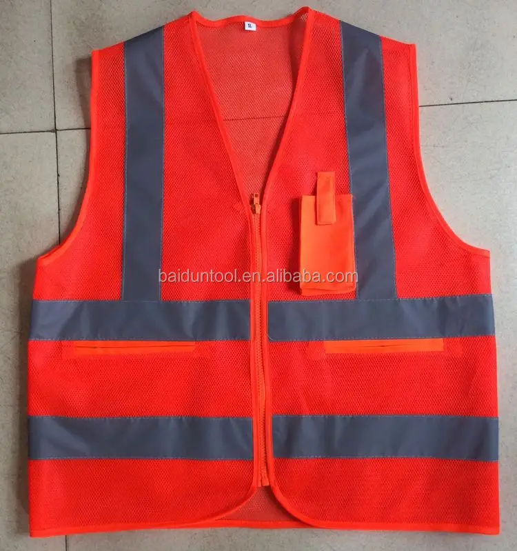 Net Type Black Safety Vest With Pockets &amp; Zipper/ Fabric Type ...