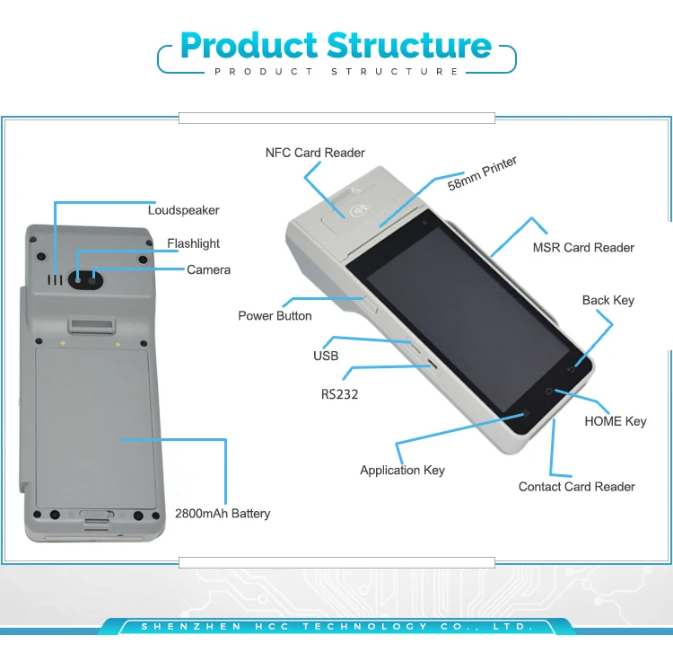 Top Mobile Wireless Android 7.0 POS Terminal Bank Payment System Credit Card  Machine with 4G WIFI Bluetooth HCC-Z90 2