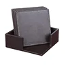 PU Leather Square Drinks Coaster Cups with Holder for Home Office Kitchen Bar